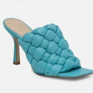 Marc Fisher Blue Woven Leather Mules Slides Heels Square Toe Size 9M